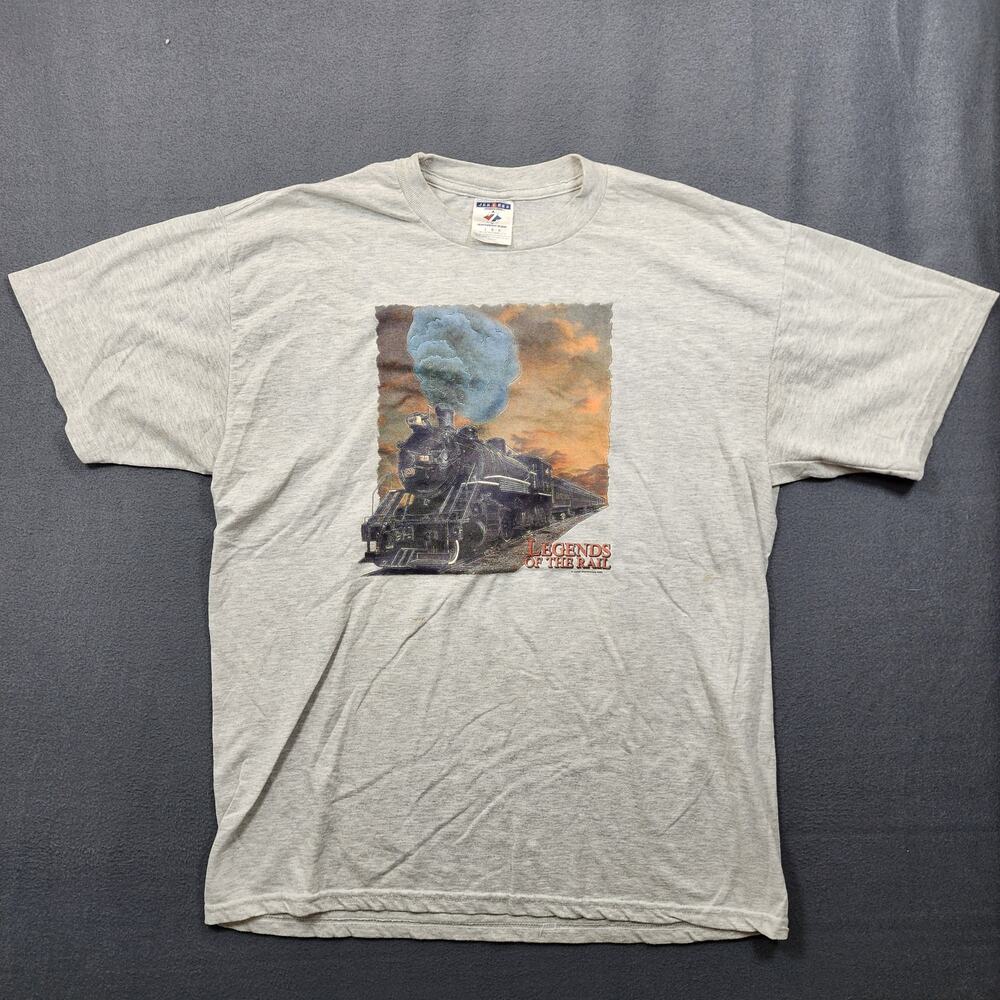 Vintage Mens Shirt Large Grey Jerzees Train Legends of the Rail 2002 Y2K T Shirt
